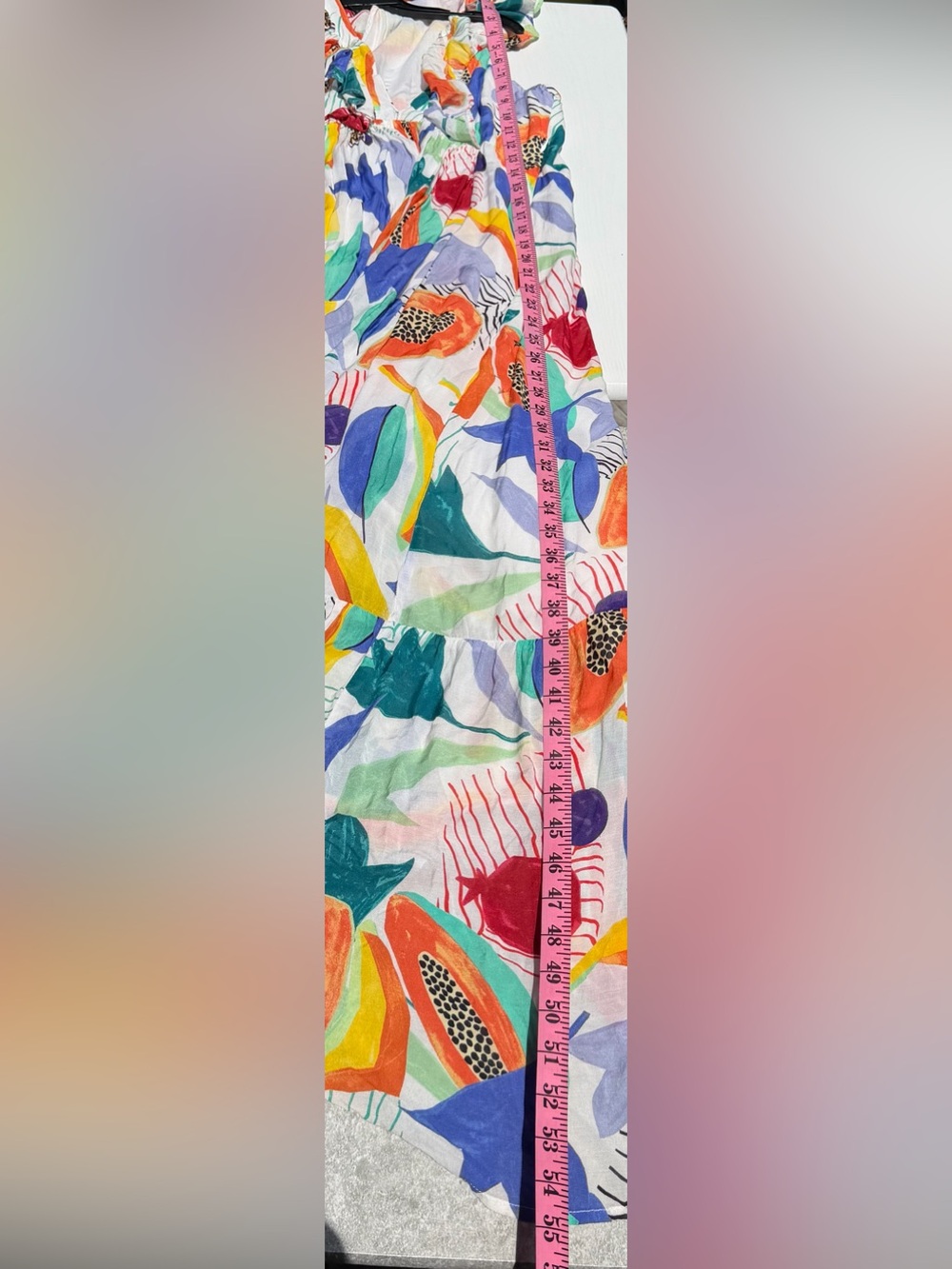 Oliphant SML Tropical Fruit Print Ruffle V Neck Maxi Dress Resort Boho Vacation - Picture 5 of 8